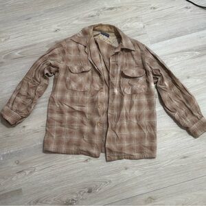 Pendleton beige plaid shirt jacket 100% virgin wool size large